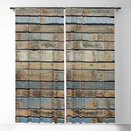 distressed wood wall - Blue and brown planks Blackout Curtain