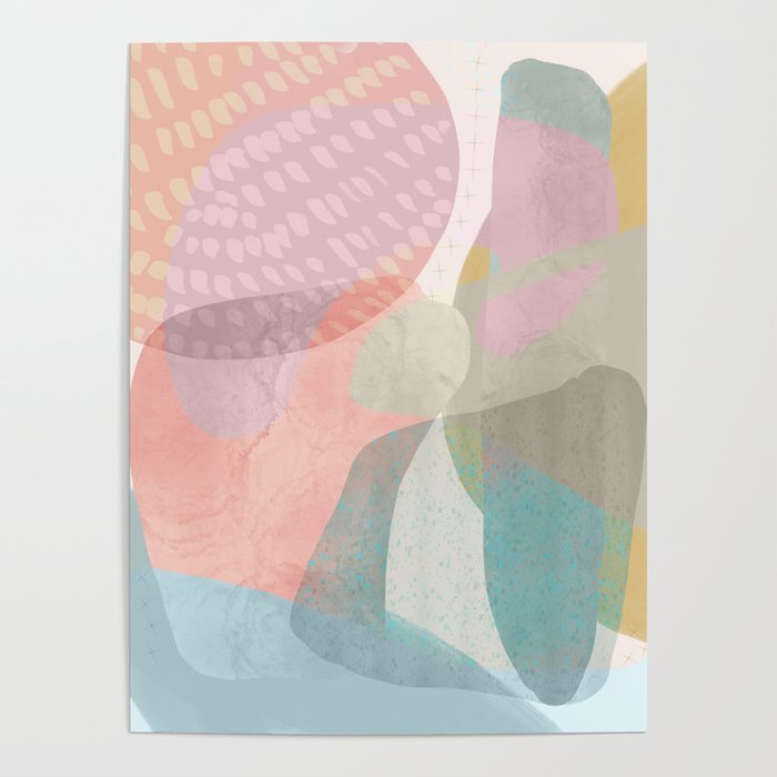 Shapes and Layers no.16 - Watercolor and pastel abstract painting Poster
