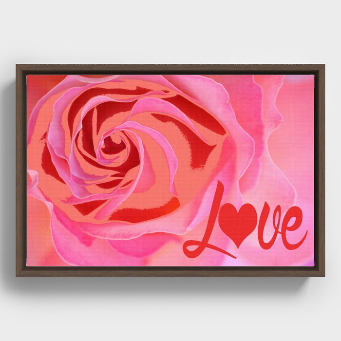 Rose Love Art Red Framed Canvas