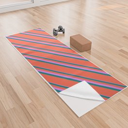 [ Thumbnail: Violet, Teal & Red Colored Lines/Stripes Pattern Yoga Towel ]