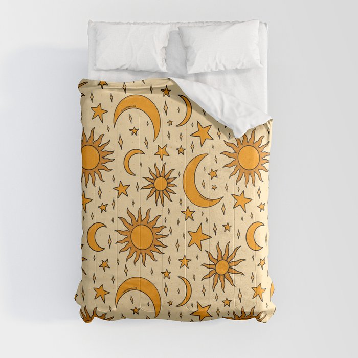 Vintage Sun and Star Print Comforter