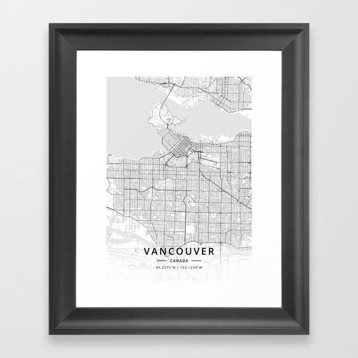 Vancouver, Canada - Light Map Framed Art Print