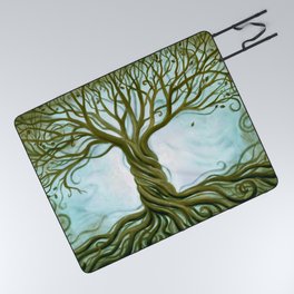 Blue and Brown Swirly Tree of Life by Renee Womack Picnic Blanket