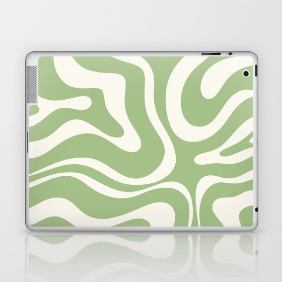 Modern Liquid Swirl Abstract Pattern in Light Sage Green and Cream Laptop & iPad Skin