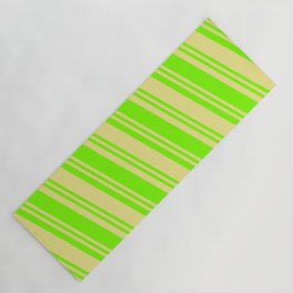 [ Thumbnail: Tan & Green Colored Lines Pattern Yoga Mat ]