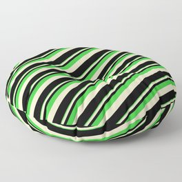 [ Thumbnail: Lime Green, Bisque & Black Colored Lines Pattern Floor Pillow ]