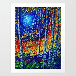 Moonlight Sonata With Aspen and Birch Trees - A Palette Knife Masterpiece Art Print