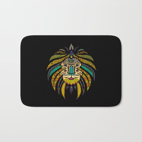 Tribal Lion on Black Bath Mat