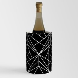 White Geometric Pattern on Black Background Wine Chiller