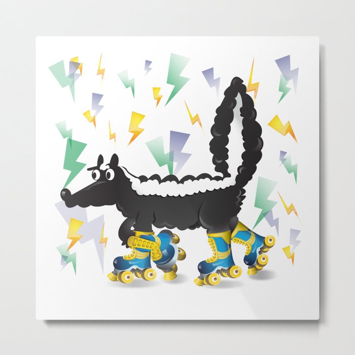 Rolling Skating Disco Skunk from the 80's Metal Print