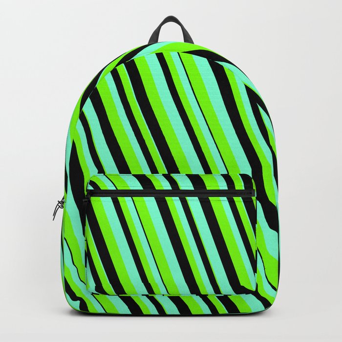 Aquamarine, Green & Black Colored Lines/Stripes Pattern Backpack