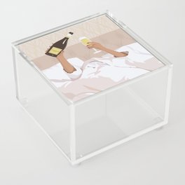 Woman in bed with bottle of champagne Acrylic Box