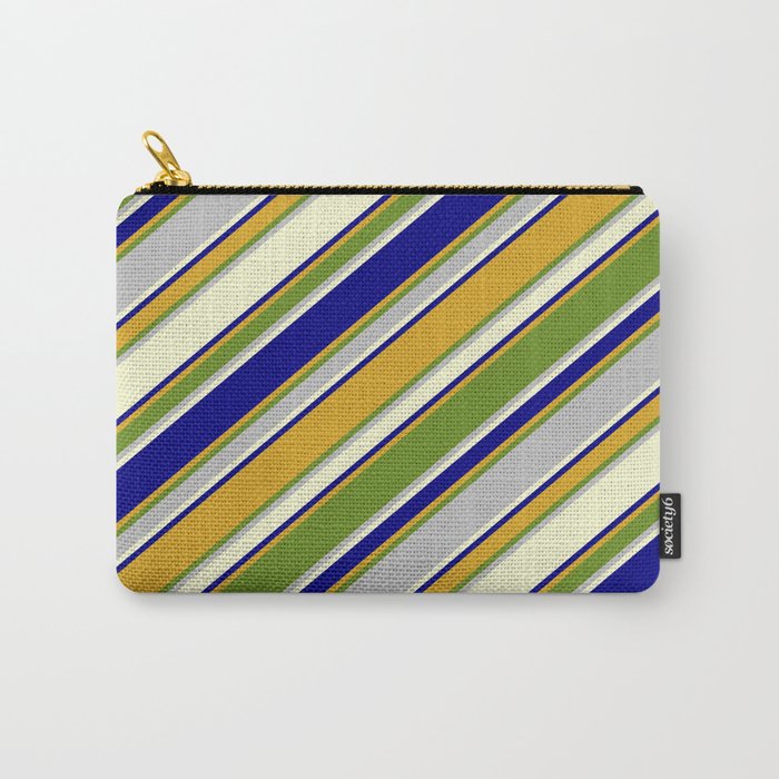 Eyecatching Blue, Goldenrod, Green, Grey & Light Yellow Colored Pattern of Stripes Carry-All Pouch
