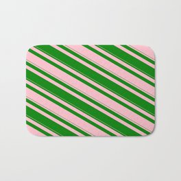 [ Thumbnail: Pink and Green Colored Striped/Lined Pattern Bath Mat ]