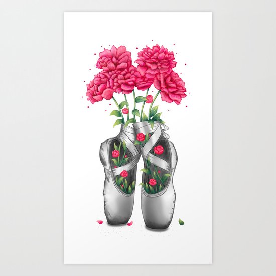 Pointe with pink peonies Art Print