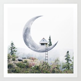 Moon House Kunstdrucke | Love, Sky, Digital, Surrealism, Surreal, Lua, Collage, Tree, Heyluisa, Fog 