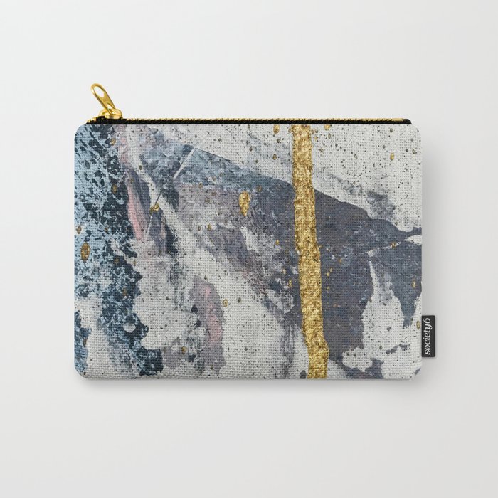 Synergy: a minimal, abstract mixed-media piece in gold, blue, and purple by Alyssa Hamilton Art Carry-All Pouch