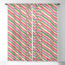 [ Thumbnail: Green, Tan, Red, and Orchid Colored Lines/Stripes Pattern Sheer Curtain ]