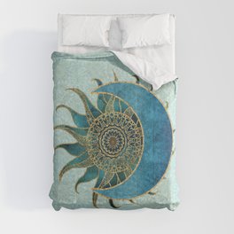 Sun And Moon Universe Celestial Art Gold And Turquoise Comforter