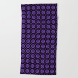 Modern, abstract circular galaxy pattern in purple, lavender, lilac, smoky grey and sprinkles of white lilac Beach Towel