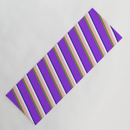 [ Thumbnail: Purple, Green, Light Pink, Mint Cream, and Dark Blue Colored Striped/Lined Pattern Yoga Mat ]