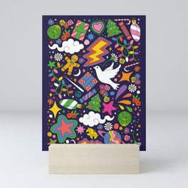 60s 70s psychedelic Modern Christmas Confetti Pattern Mini Art Print