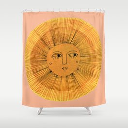 Sun Drawing Gold and Pink Shower Curtain