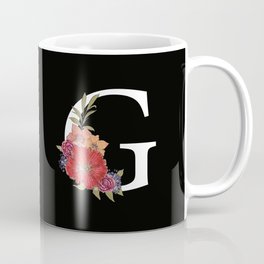 Monogram Letter G with Flowers Black background Coffee Mug