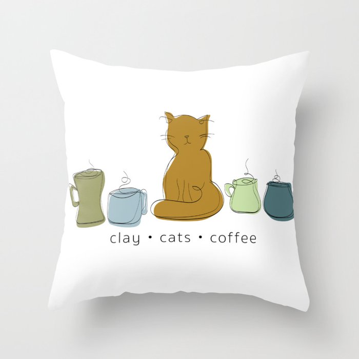 Cats Clay Coffee Earthtones Throw Pillow