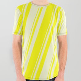 [ Thumbnail: Yellow and Light Yellow Colored Lines/Stripes Pattern All Over Graphic Tee ]