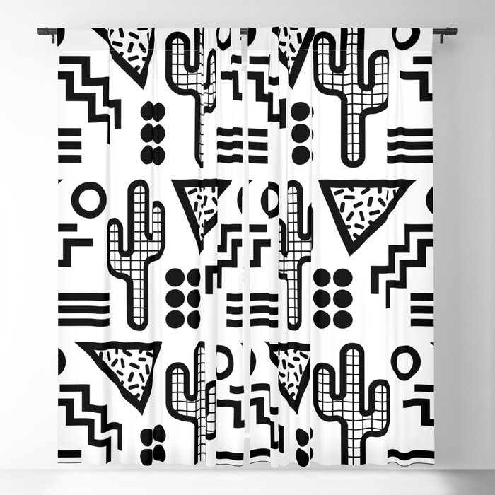 Geometric Southwestern Desert Cactus Pattern 421 Black and White Blackout Curtain