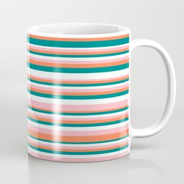 [ Thumbnail: Teal, Mint Cream, Light Pink, and Coral Colored Lines/Stripes Pattern Coffee Mug ]