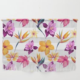 Bright Tropical Watercolor Floral Pattern Wall Hanging