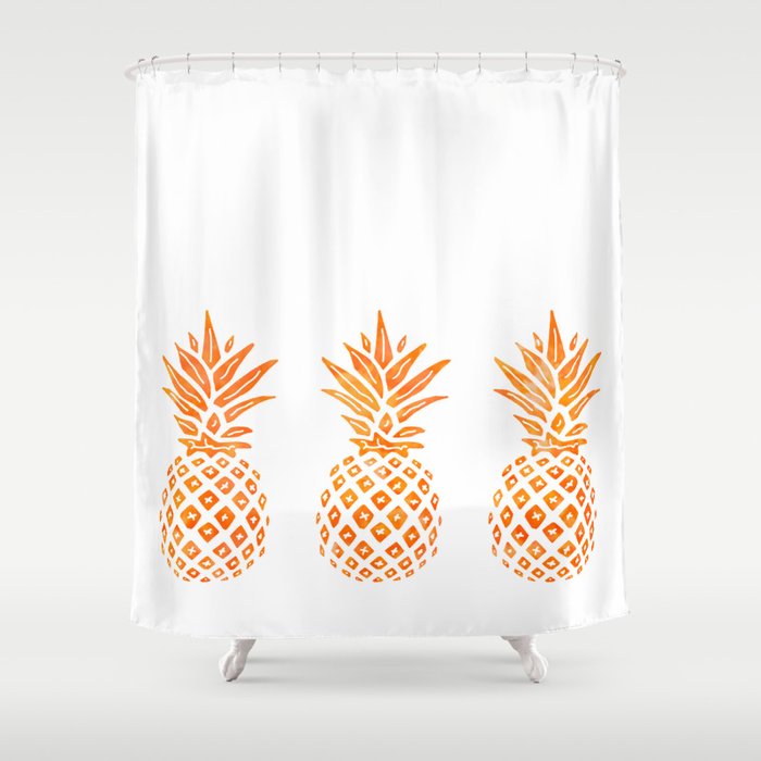 Orange Swirl Pineapples On White Shower Curtain By Staynauti Society6 Orange Swirl Pineapples On White Shower Curtain