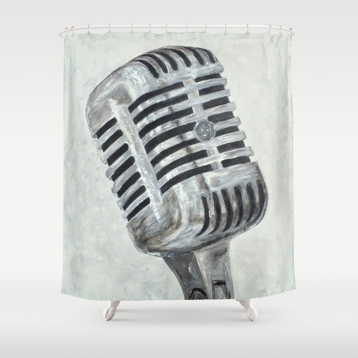 Vintage Microphone Shower Curtain