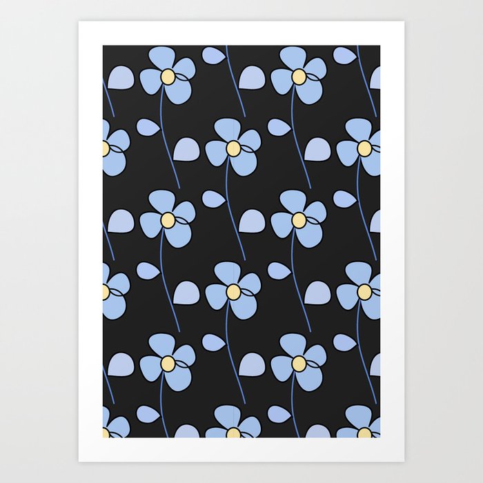 Kawaii floral blue pattern Art Print