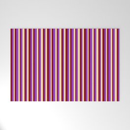 [ Thumbnail: Maroon, Dark Orchid, and Beige Colored Striped/Lined Pattern Welcome Mat ]