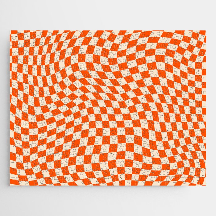Retro Orange Swirled Checker Jigsaw Puzzle