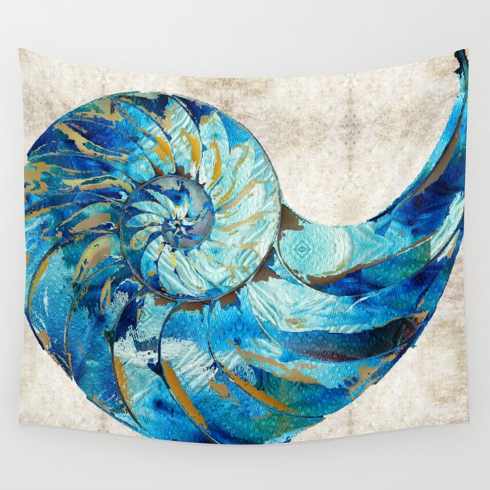 Tropical Blue Beach Art - Nautilus Shell Bleu 2 - Sharon Cummings Wandbehang