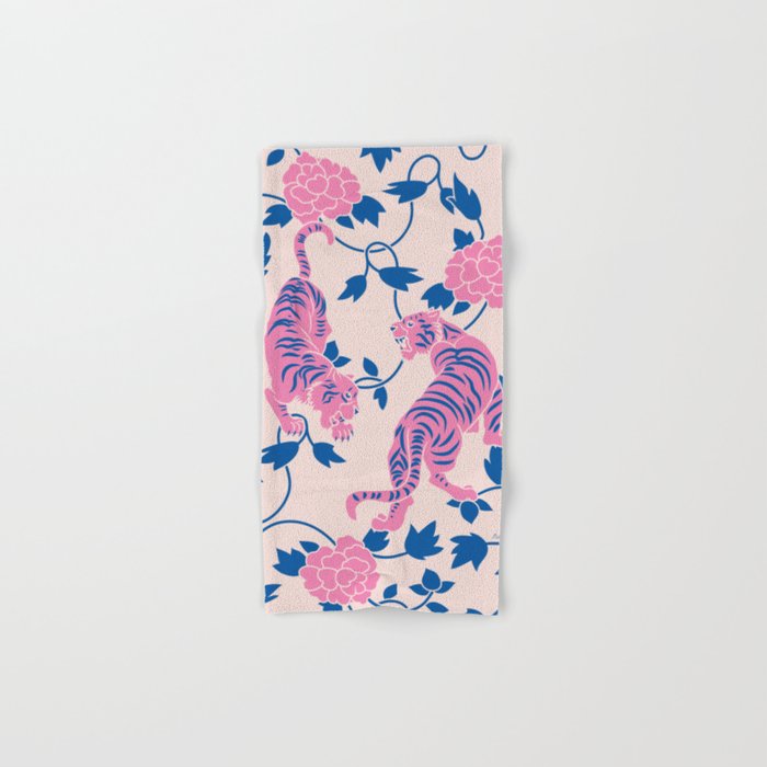 Chinese Tigers, Pink, Blue Hand & Bath Towel