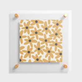Daisy Time Retro Floral Pattern in Muted Mustard Gold, Charcoal Grey, and Cream Floating Acrylic Print