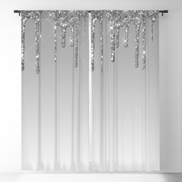 Gray & Silver Glitter Drips Blackout Curtain