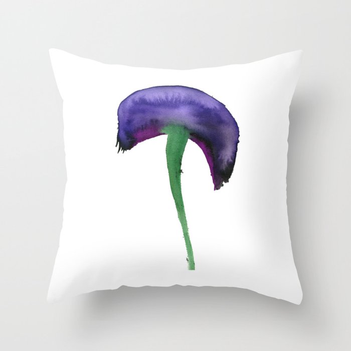 Purple Abstract Watercolor Mushroom Throw Pillow