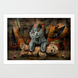 Cat Diesel with teddybear ! Art Print