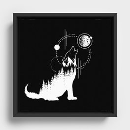 Modern Geometric Wolf Forest Double Exposure Trendy Framed Canvas