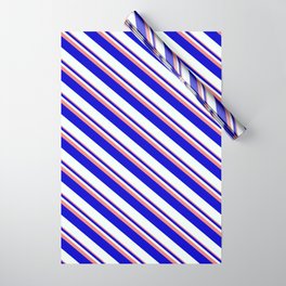 [ Thumbnail: Light Coral, Blue, and Mint Cream Colored Striped Pattern Wrapping Paper ]