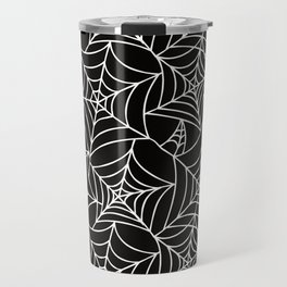 Gothic Halloween - white spider webs on black background Travel Mug