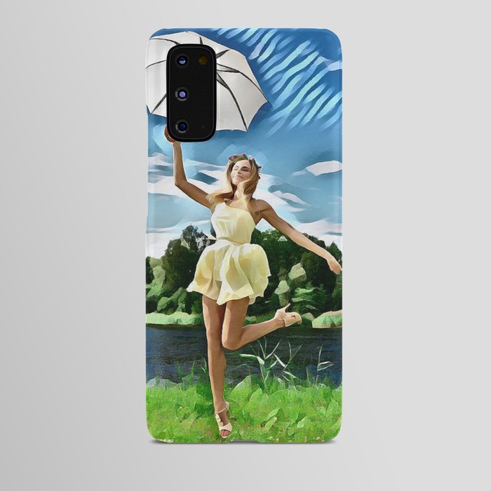 Happy Girl With an Umbrella Android Case
