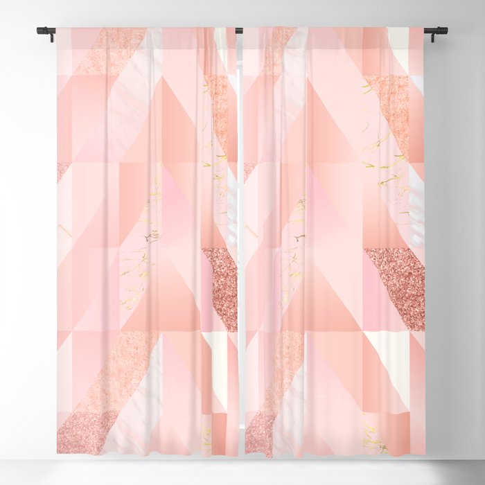 Bronze Girly Pink Glitter Geometric Marble Pattern Background Blackout Curtain