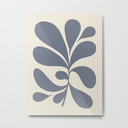 Maxi Botanical Blue on Beige Set 3.1 - Blue on Beige Metal Print | Leafy, Drawing, Modern, Scandinavian, Graphic, Stylish, Matisse, Silhouette, Beige, Mid Century 